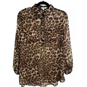 Jade Melody Tam Blouse L Leopard Chiffon Statement Flowy Classic Capsule